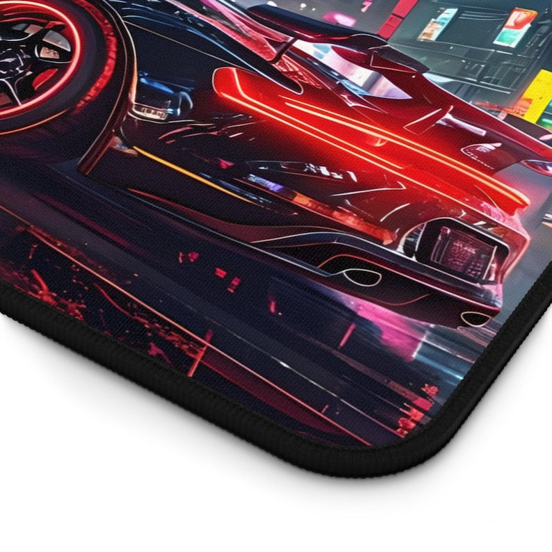 Cyberpunk Car Mouse Pad: Neon City Gaming Desk Mat image 8