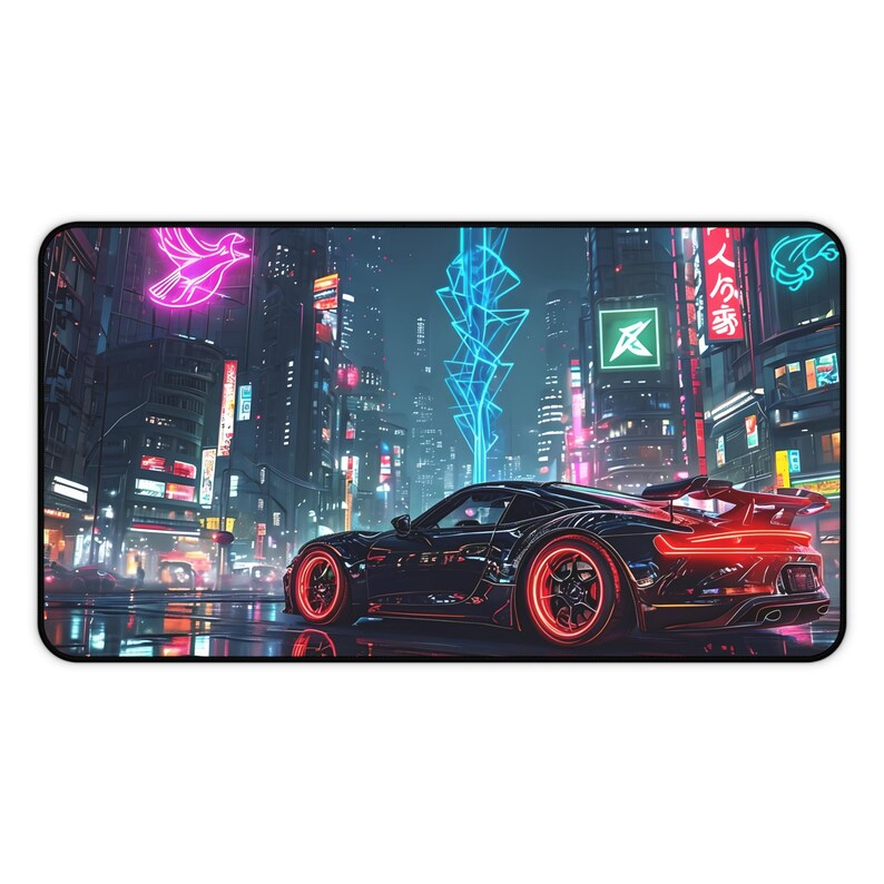 Cyberpunk Car Mouse Pad: Neon City Gaming Desk Mat image 4