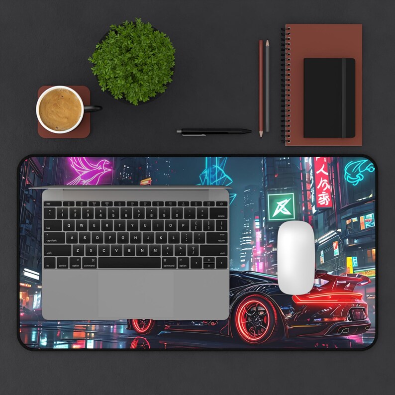 Cyberpunk Car Mouse Pad: Neon City Gaming Desk Mat image 7