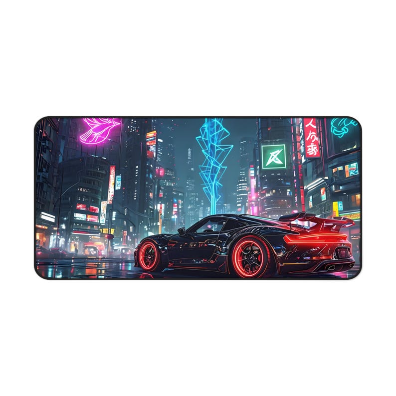 Cyberpunk Car Mouse Pad: Neon City Gaming Desk Mat image 3
