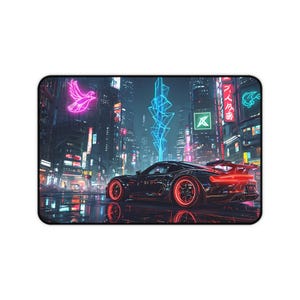 Cyberpunk Car Mouse Pad: Neon City Gaming Desk Mat image 5