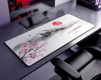 Japanse kersenbloesem, bergmuismat, minimalistisch Mt Fuji-ontwerp, Sakura-bureaumat, grote XL mousepad
