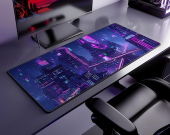 Cyberpunk Desk Mat, Futuristic Gaming Mouse Pad, Neoprene