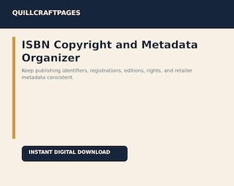 ISBN Copyright Metadata Organizer | Indie Author Publishing Tracker (PDF + CSV)