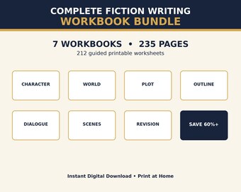 Complete Fiction Writing Workbook Bundle PDF | 212 Printable Worksheets for Novelists