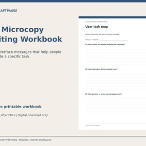 UX Microcopy Workbook PDF | Button Labels, Error Messages and Empty State Writing | A4 & Letter