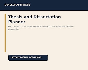 Thesis Dissertation Planner | Graduate Writing Tracker, Committee Log, Defense Prep (PDF)