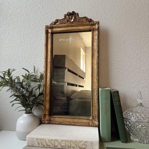 Vintage Gold Baroque Wall Hanging Mirror, Long Rectangular Shape
