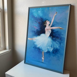 vintage original oil painting | dancing ballerina artwork | artist signed framed | moody ballet art