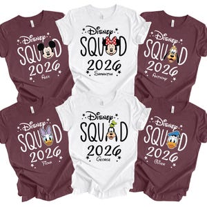 Chemise personnalisée Disney Squad 2026, chemise vacances Disney 2026, chemises personnage famille Disney, chemises assorties famille Disney, chemise anniversaire,