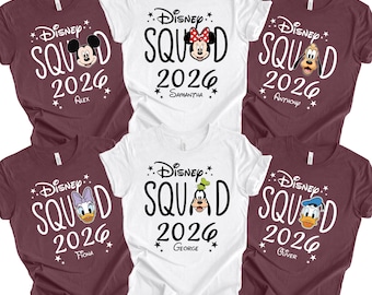 Aangepaste Disney Squad 2026 shirt, Disney vakantie 2026 shirt, Disney familie karakter shirts, Disney familie bijpassende shirts, verjaardag shirt,