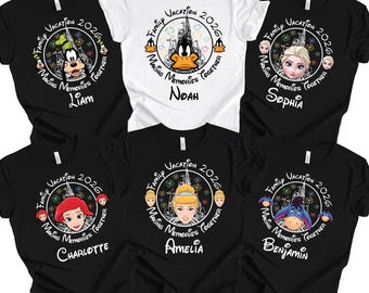 Customize All Disney Characters Shirt, Personalized Disney Mickey & Friends Stitch Cars Matching Shirt, Disneyland Family Vacation 2026 Trip