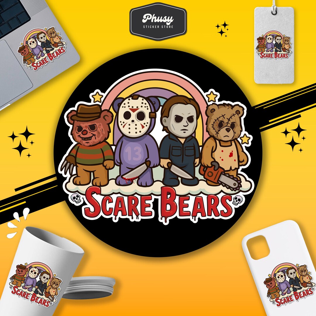 Scare Sticker Scary Care Scare Bears Sticker, Funny Horror Bear Vinyl Die Cut ...