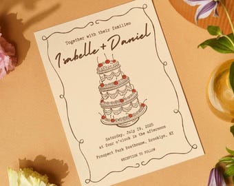 Retro Wedding Invitation Template: Hand-Drawn Elegant Suite (Canva Editable, Printable Set) (Digital Download)