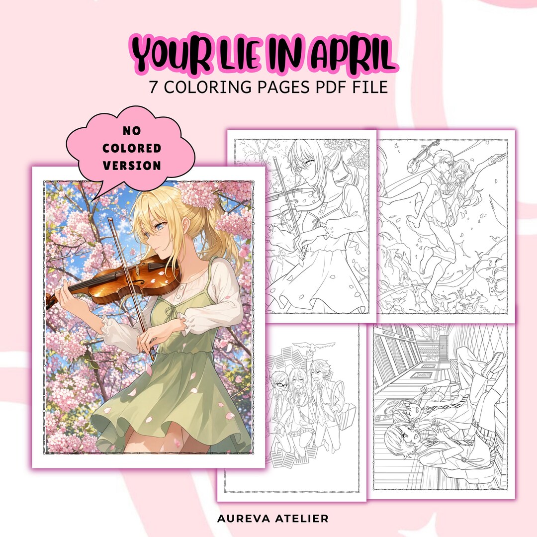 Your Lie in April Anime Coloring Pages | Spring Line Art (PDF Digital ...