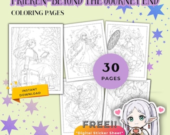 Kolorowanki anime Frieren Beyond Journey's End | Wiosenna grafika liniowa (pobierz plik PDF)
