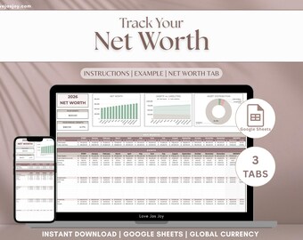 Net Worth Tracker Spreadsheet for Google Sheets Assets & Liabilities Net Worth Calculator Personal Finance Spreadsheet Global Currency