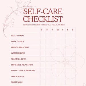 Self-Care Checklist Printable | Daily Wellness Tracker | Mental Health Planner | Digital Download | Mindfulness Routine