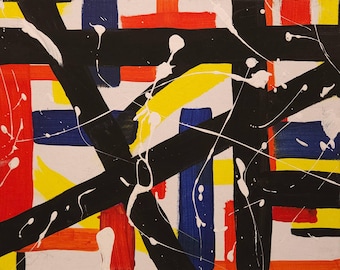 Primary Chaos - Dipinto acrilico originale / Arte geometrica astratta su tela / Opera d'arte murale unica realizzata a mano
