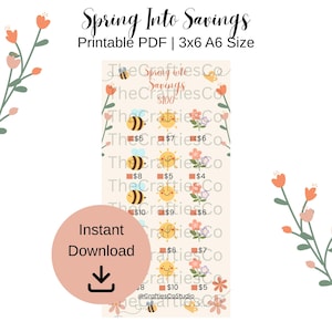 Spring Into Savings Challenge | Cute Bee & Flower Budget Printable | A6 Cash Envelope Insert | Digital Download | Low Income Friendly