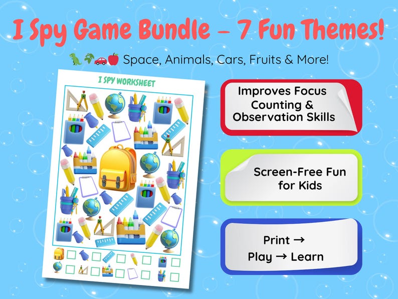 I Spy Worksheets Printables | 7 Fun Themes Bundle | I Spy Game for Kids ...