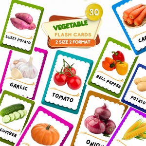 30 Vegetable Flashcards for Kids | Montessori-Inspired Printable Cards| PDF & PNG | Preschool Toddler Learning