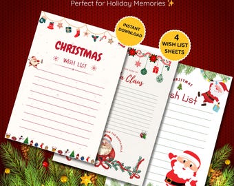 Lista dei desideri di Natale per bambini / Set di liste dei desideri di Natale per bambini stampabili / Lista dei desideri di Natale stampabile / Download immediato