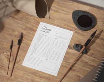 Minimalistische dagelijkse planner afdrukbaar | Uurschema, takenlijst, doelen (pdf-download)