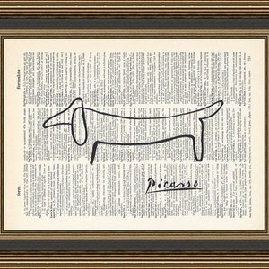 Picasso Dog Print, Dachshund drawing, Dog Lover Gift, Dog wall decor, Picasso Print, Weiner Dog Art, Dictionary Art Print, Dog Poster.