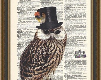 Gentlemen Owl Wearing His Top Hat Illustration is Printed on a Vintage  Dictionary Page. Owl Print, Owl Art, Wall Decor, Housewares. - Etsy