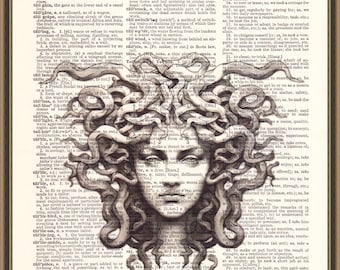 Medusa print, greek mythology, female empowerment art, dark academia decor, girl power, snakes illustration, gothic gorgon, gift for her.