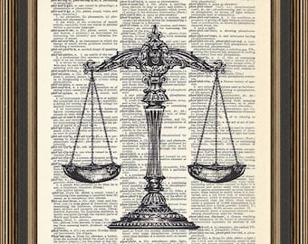 Scales of Justice print, gift for law student, paralegal wall decor, attorney office decor, Vintage lawyers art, gift for Judge, law poster.