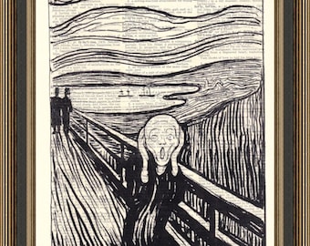 The Scream Edvard Munch dictionary print, 1893 classic work of art, Office poster, Halloween gift, black and white painting.