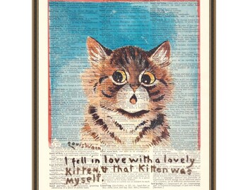 Retro tabby cat print, Self love poster, positive affirmation art, Louis Wain illustration of kitten, inspirational quote, teenagers gift.