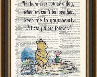 Winnie the Pooh quote "If there ever comes a day" printed on a vintage dictionary page. Best Friend Gift, Pooh Bear Poster, Nursery Print