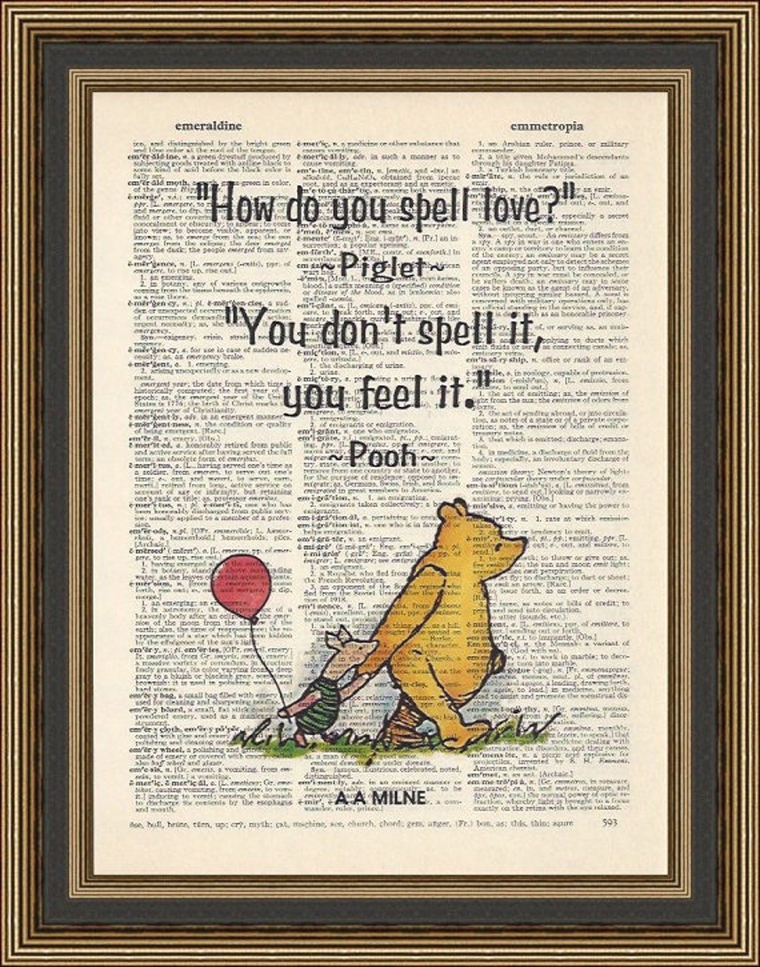 Winnie the Pooh Quote How Do You Spell Love,printed on a Vintage Dictionary  Page. Baby Shower Gift, Nursery Wall Decor, Pooh Bear. - Etsy
