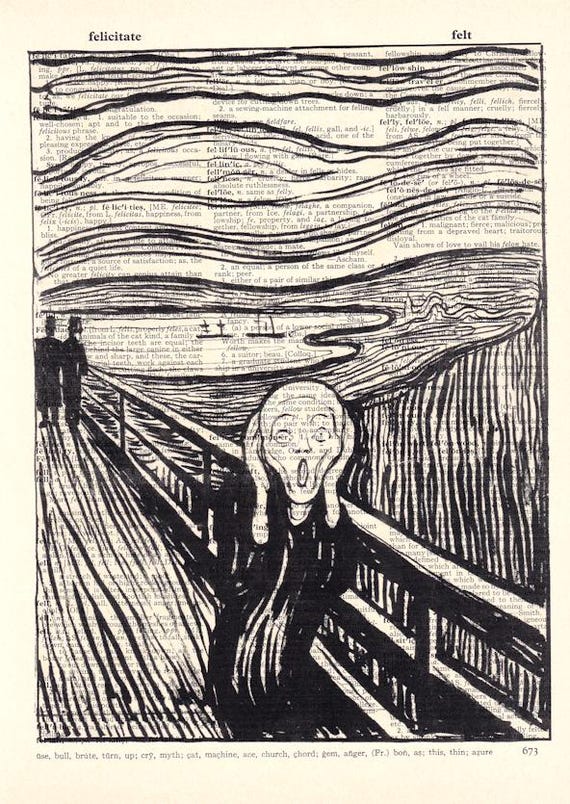 The Scream Edvard Munch Dictionary Print, 1893 Classic Work of Art