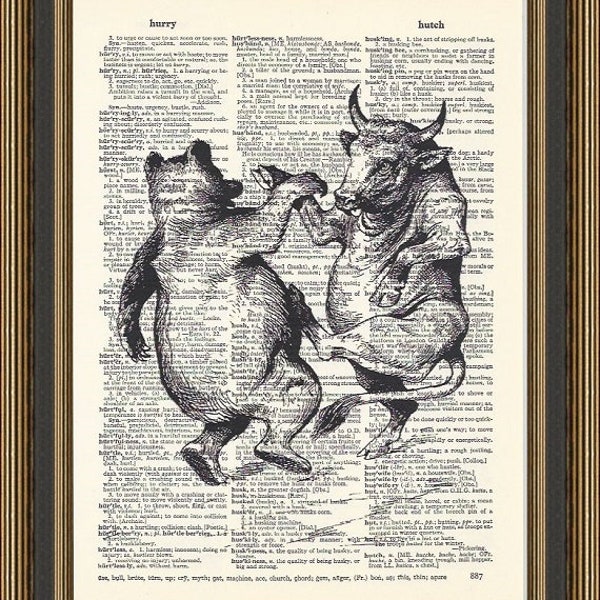 Bull and bear stock market print, gift for traders, Brokers poster, financial adviser wall decor,wall street art, Traders office decor.