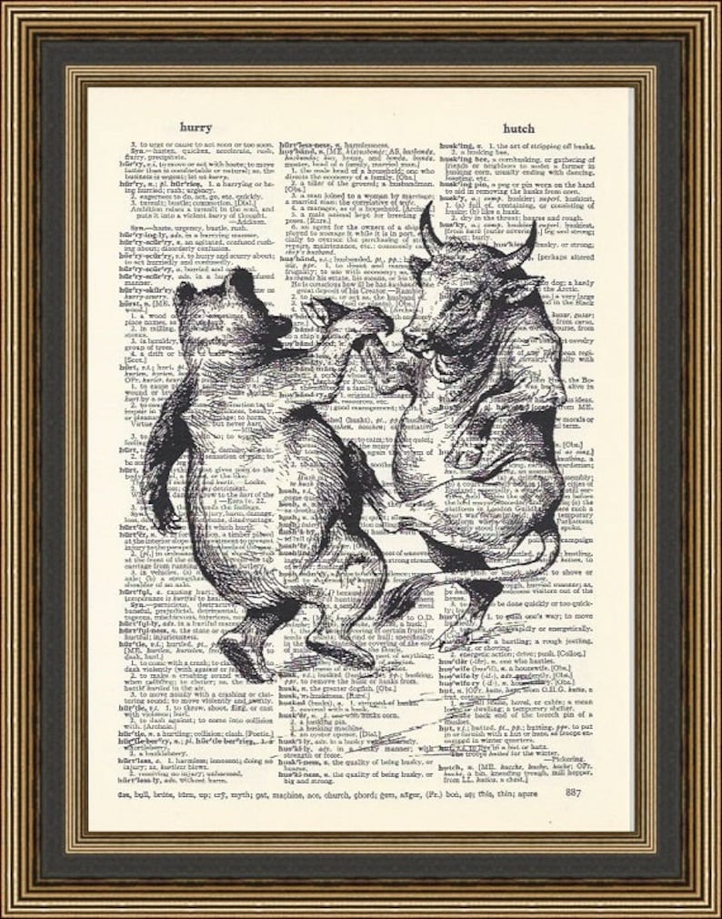 Bull and bear stock market print gift for traders Brokers Etsy