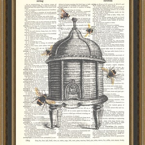 Retro beehive print, Beekeeper gift, queen bee art, honey bees, farmhouse decor, apiary poster.