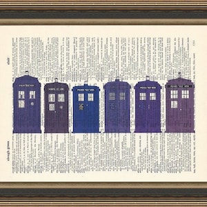 Doctor Who -Tardis-A thousand years of Time Travel illustration is printed on a vintage Dictionary Page, Tardis Print, Doctor Who Print.