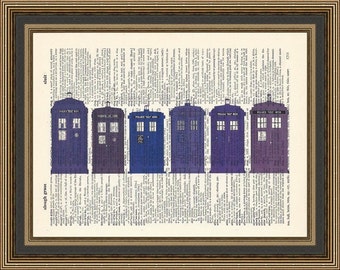 Doctor Who -Tardis-A thousand years of Time Travel illustration is printed on a vintage Dictionary Page, Tardis Print, Doctor Who Print.