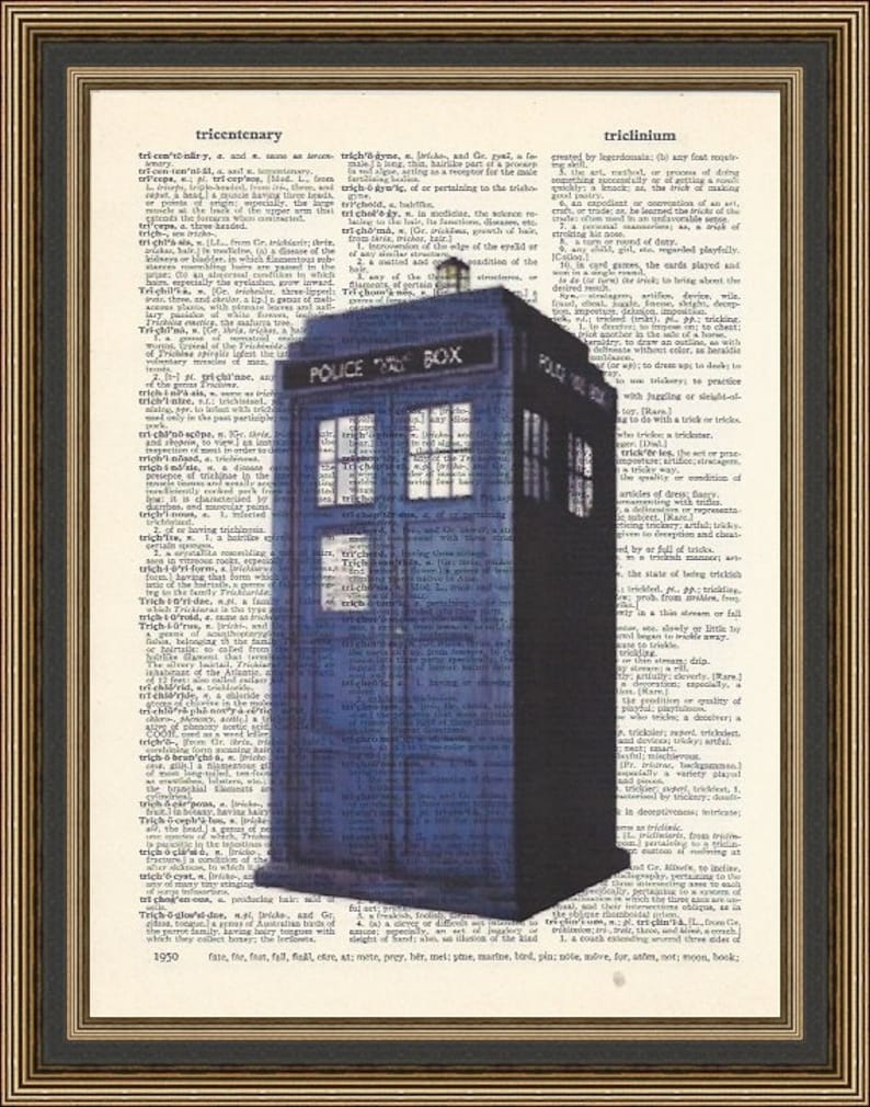 Doctor Who-die Tardis Abbildung ist auf eine alte Wörterbuch-Seite gedruckt. Doctor Who, Whovian Grafik, bluebox, Dorm Decor. Geschenk-Idee. Bild 1
