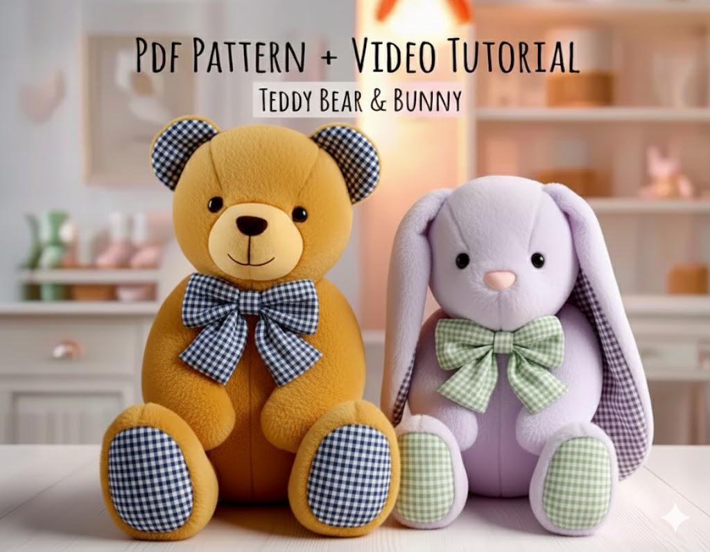 2-in-1 Memory Bear & Bunny Sewing Pattern | Stuffed Animal PDF Tutorial ...