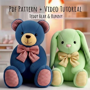 2-in-1 Memory Bear & Bunny Sewing Pattern | Stuffed Animal PDF Tutorial