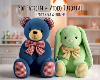 2-in-1 Memory Bear & Bunny Sewing Pattern | Stuffed Animal PDF Tutorial