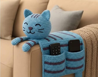 Crochet Couch Arm Organizer | Cat Amigurumi Sofa Caddy | Digital PDF