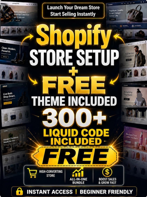 Custom Shopify Store Setup | Visual Mockup | Unlimited Revisions | Conversion-Optimized Free Theme | 300+ Liquid Codebook Bonus