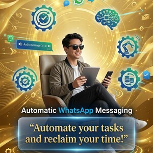 Visual representation of productivity and income growth using automation bundle, person relaxing with smartphone, floating coins, dollar bills, and sparkles, text box saying ‘Increase efficiency and earnings effortlessly’, modern cinematic composition, clean tech-style layout, highly optimized e-commerce image.