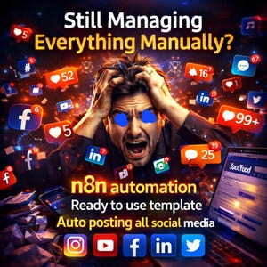 カスタムN8N自動化ワークフロー | AIとソーシャルメディアワークフロー | Instagram、LinkedIn、YouTube、Facebook、TikTok | デジタルダウンロード